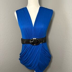 2B‎ Bebe Y2K Cobalt Blue Sleeveless Blouse with Black Belt Size M